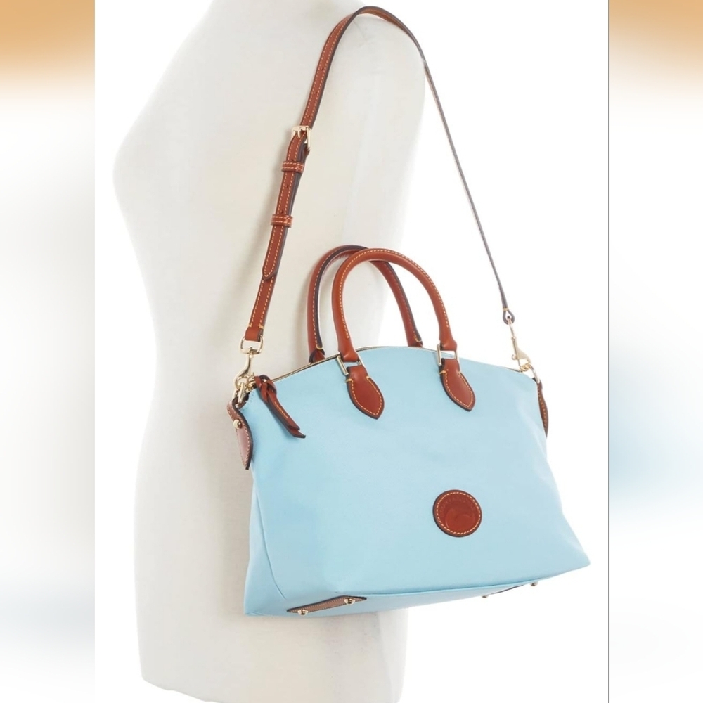Dooney & Bourke Light Blue Nylon & Leather Satchel Handbag Purse
